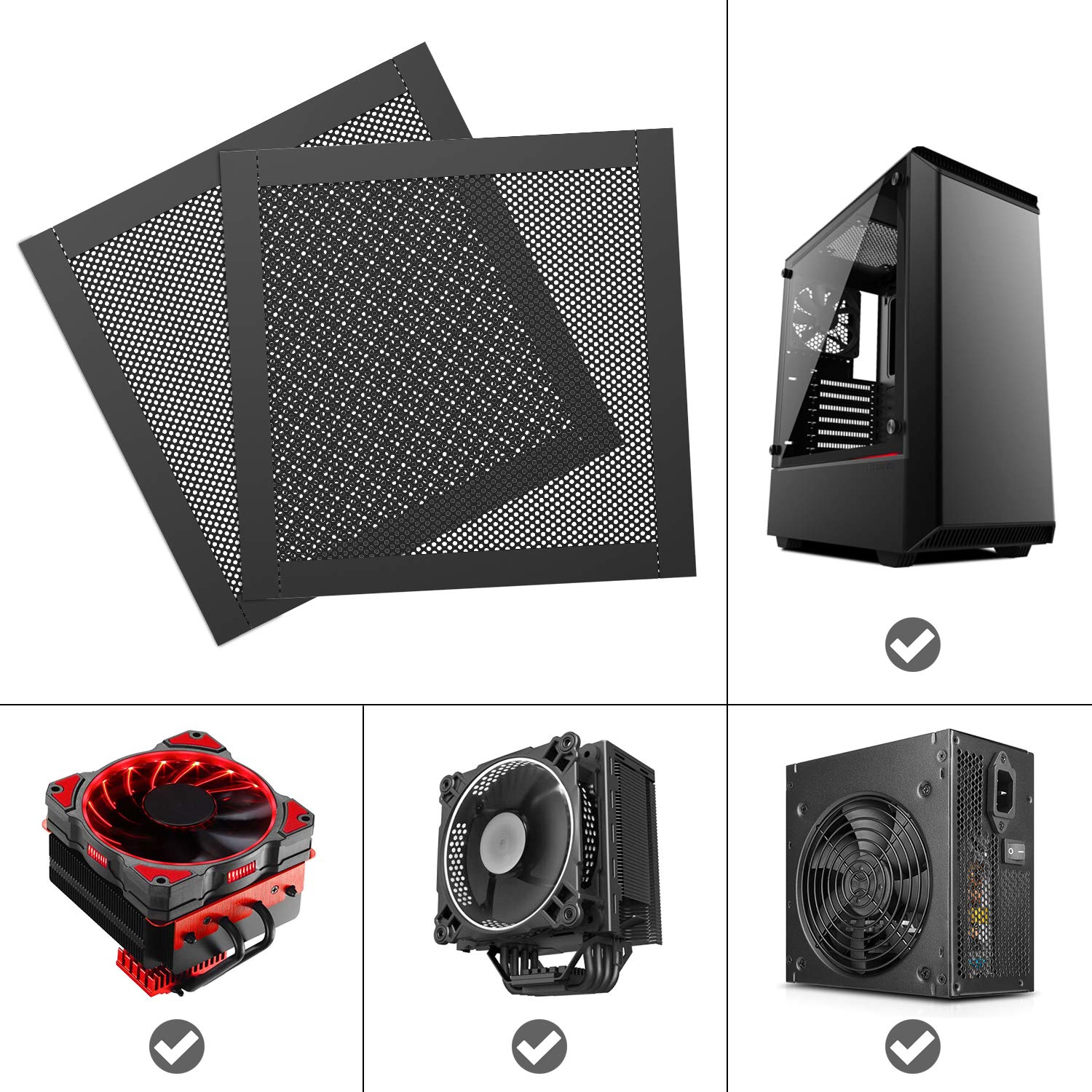 MoKo 120mm Dust Filter for Computer Cooler Fan, [4 Pack] Magnetic Frame PC Fan Dust Mesh PC Cooler Filter PVC Dustproof Cover Computer Fan Grills - Black
