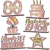 6 Pcs 80th Birthday Decoration Vintage 1946 Wooden Table Centerpieces Decoration Pink Rose Gold Hello Eighty Party Supplies Happy 80th Birthday Decorations for Women 80th Party Table Sign Decor