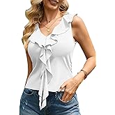 TAIPOVE Women's V Neck Ruffle Top Summer Sleeveless Going Out Tank Tops Cute Trendy Outfits