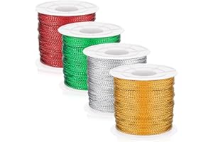 PENGXIAOMEI 525 Yards Metallic Ornament String Gold Cord Jewelry Thread Colored String for Christmas Tree Ornament Hanging Crafts Making Cord Gift Decoration, Gold, Silver, Red, Green