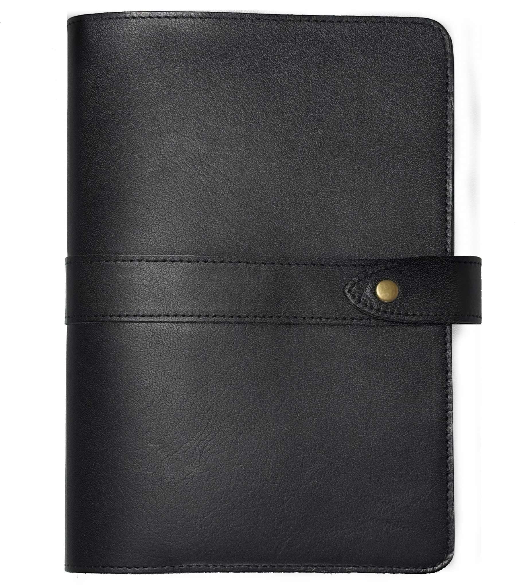 Trowik Handmade Leather Cover for A5 Notebook Refillable Vintage Diary Cover - Black