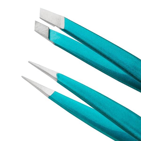 TWEEZERMAN MAJESTIC TURQUOISE MICRO MINI SLANT & POINT TWEEZER SET – EYEBROW TWEEZERS FOR WOMEN AND MEN