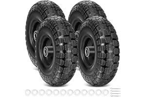 TICONN 10" Solid Tires, 4 Pack Flat Free 4.10/3.50-4'' Wheels with 5/8” Axle Bore Hole and Double Sealed Bearings (Black, 4PK)