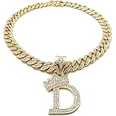 BLINGFACTORY Hip Hop Alphabet Initial D Pendant & 12mm 18" Full Iced Box Lock Cuban Chain Necklace