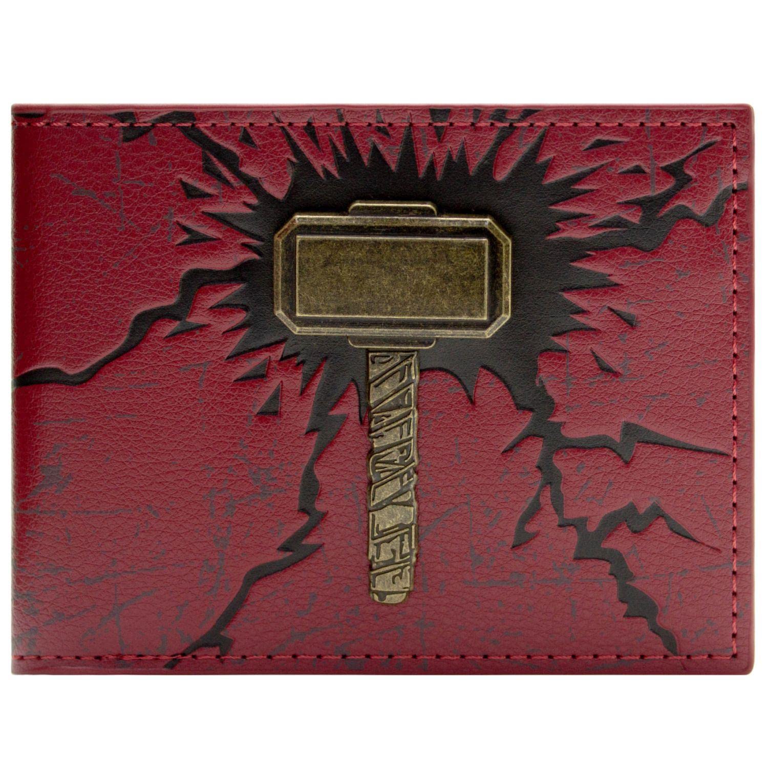 Endgame Thor 3D Bronze Mjolnir Hammer Red ID and Card Bi-Fold Wallet, One Size
