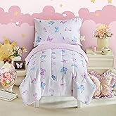 Butterfly Toddler Bedding Set for Girls Light Pink Colorful Butterfly 4PC Toddler Bed Set - Soft Pink Blue Cute Princess Toddler White Bed in a Bag with Pink Sheet Set and Pillow Shams