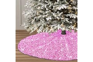 MODFUNS Pink Christmas Tree Skirts 46 Inch Sequins Xmas Tree Cover Skirt Large Christmas Tree Mat Round Christmas Tree Skirt Embroidered Merry Christmas Tree Skirt for Christmas New Year Holiday Decor