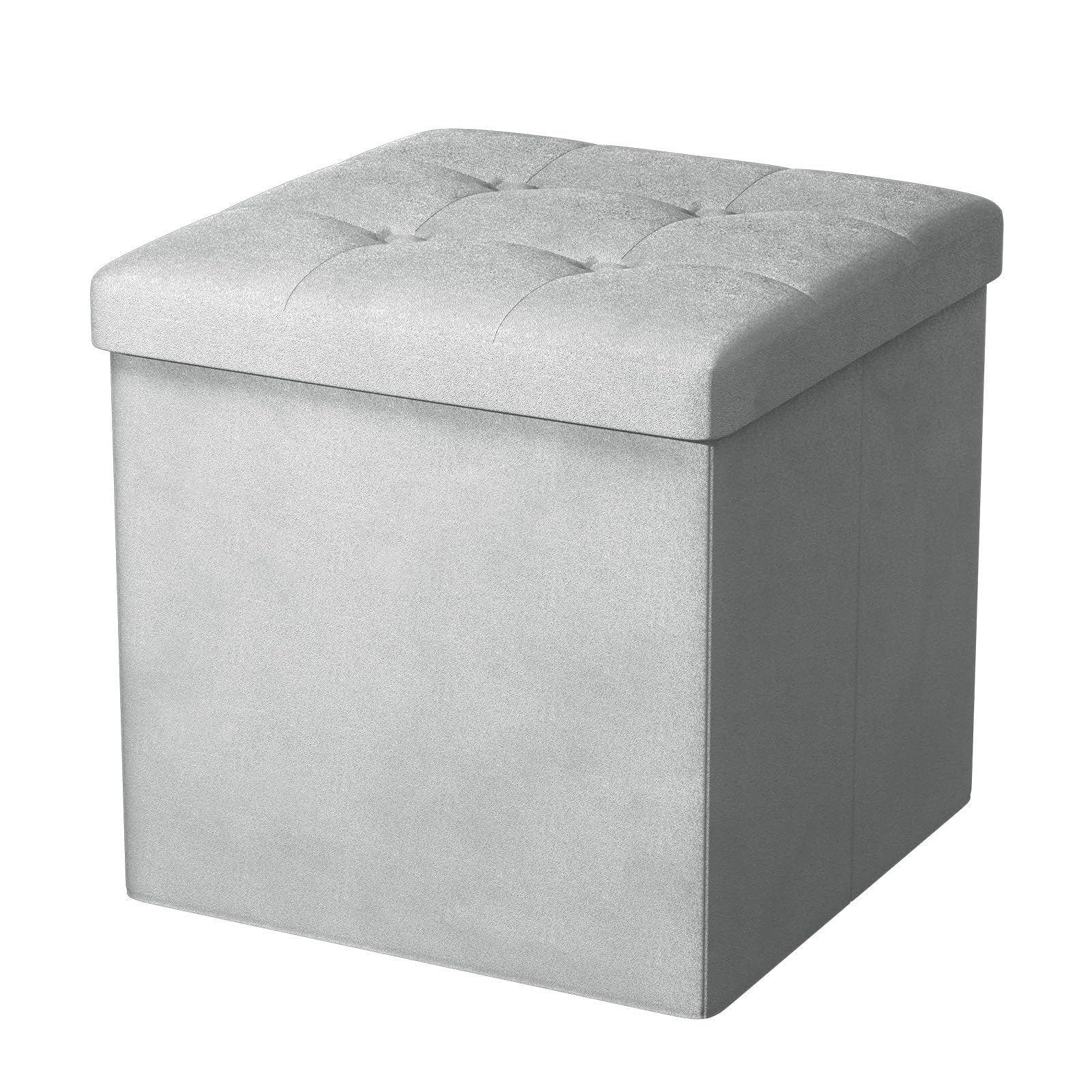 Oak & Tea Storage Ottoman, Foldable Storage Bench, Small Footrest, Cube Storage Unit, 1 Storage Boxes with Lid, Footstool, Comfy Toy Chest for Bedroom Living Room, Light Grey 38x38x38cm