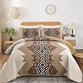 Dintszyayue Boho Queen Size Quilt Set,3 Pieces Aztec Texture Bedding Coverlet Set Brown Bedspread Coverlet Set Soft Microfiber Bed Cover Bohemian Lightweight Bedding Set for All Season(Brown,90"x96")