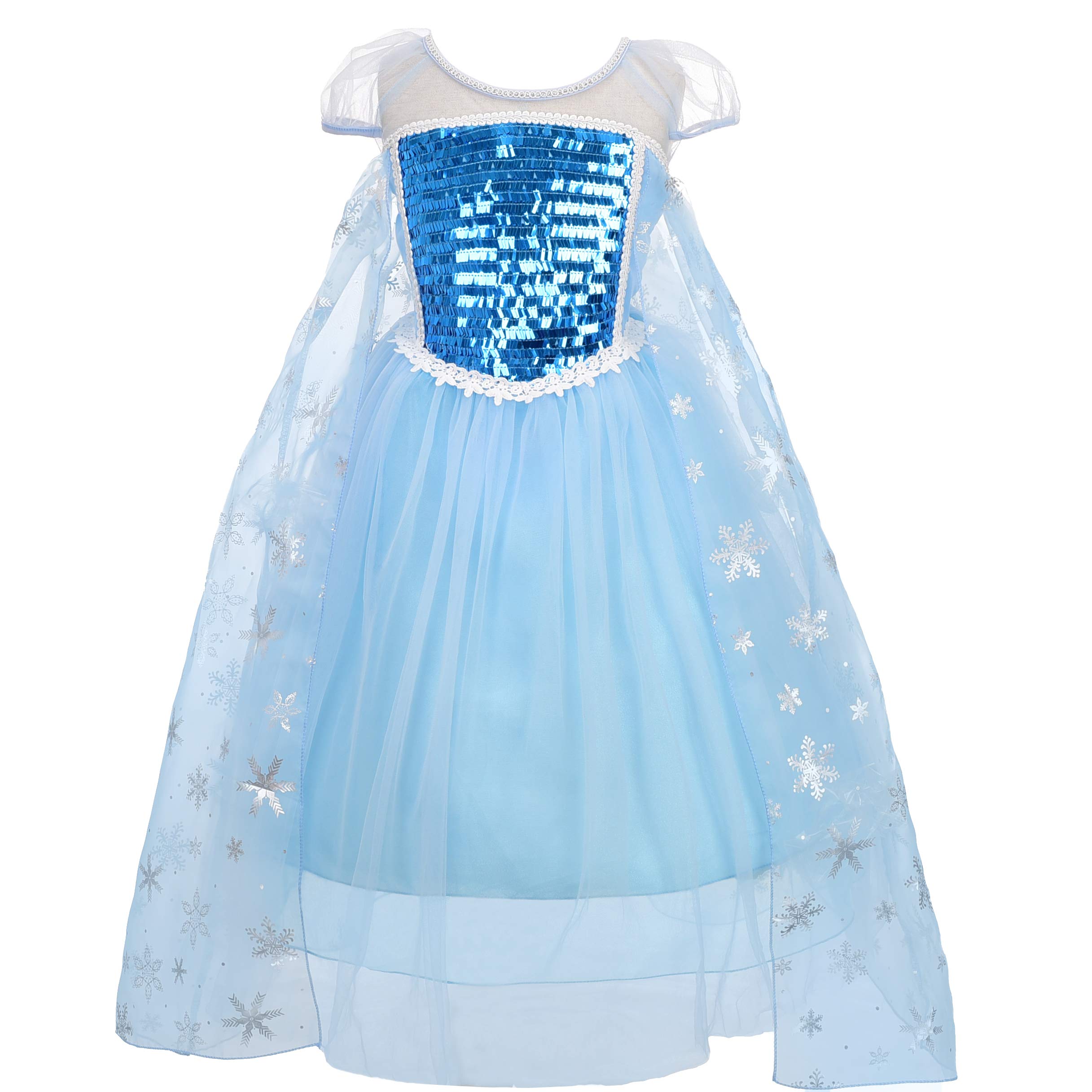 Lito Angels Princess Dress Costume with Cape for Kids Girls, Snow Queen Birthday Party Fancy Dressing Up Age 7-8 Years, A - Short Sleeve (Tag Number 140)