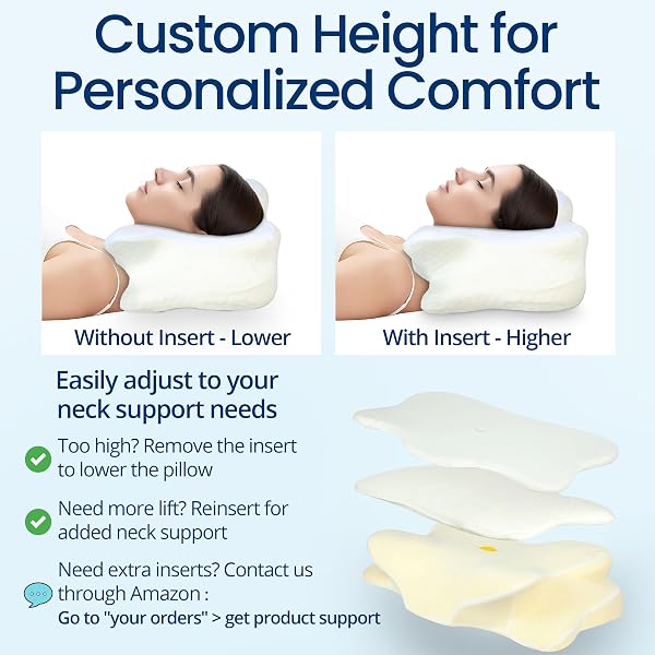 EASENECK CERVICAL NECK PILLOW FOR SLEEPING, ERGONOMIC CONTOUR SOFT NON COLLAPSING MEMORY FOAM FOR NECK AND SHOULDER PAIN RELIEF, ADJUSTABLE SUPPORT FOR SIDE BACK STOMACH SLEEPERS, COOLING PILLOWCASE