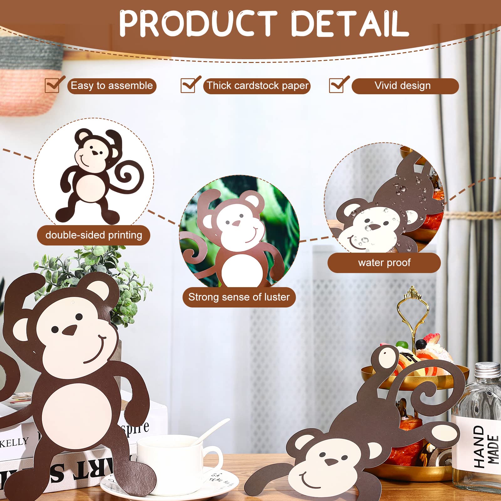 Qunclay Monkey Cutouts Jungle Party Decorations Monkeys Birthday Party Supplies Paper Safari Hanging Wall Decor Animal Print Supplies