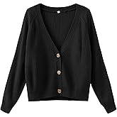 TASAMO Women's Long Sleeve Knit Sweater Open Front Cardigan Button Loose Outerwear