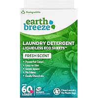 Earth Breeze - Liquidless Laundry Detergent Sheets - Fresh Scent - No Plastic (60 Loads) 30 Sheets