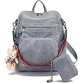 Qiyuer Women's Fashion PU Leather Backpack Purse for Women Designer Ladies Travel Convertible Shoulder Bag GreyBlue