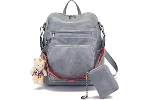 Qiyuer Women's Fashion PU Leather Backpack Purse for Women Designer Ladies Travel Convertible Shoulder Bag GreyBlue