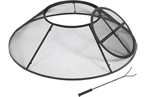 Lineslife Fire Pit Spark Screen 36 Inch with Top Cover Round, Heavy Duty Collapsible Outdoor Fire Pit Mesh Screen, Metal Fire Pit Top Lid with Ring Handle for Patio Backyard, Black