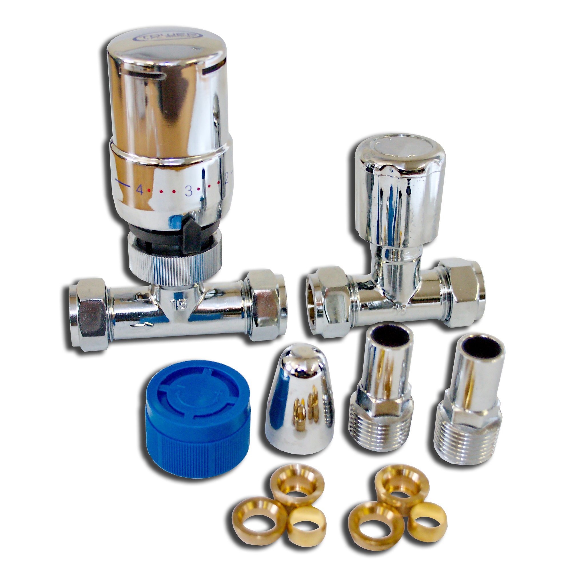Tower Flue Components TRVPACKSTCH Thermostatic Straight Radiator Valve with Lockshield - Chrome