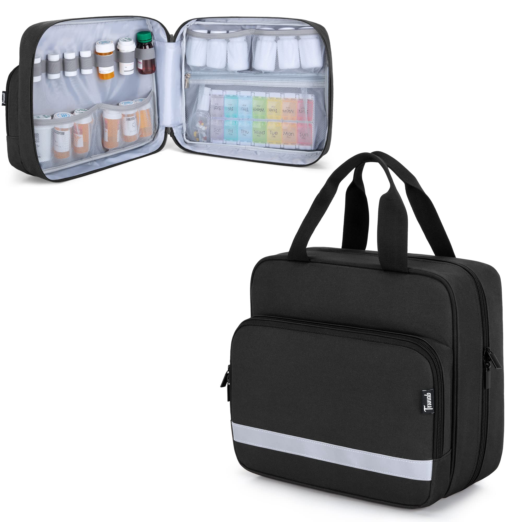 Trunab Pill Bottle Organizer Medicine Storage Bag, Safe Medication Travel Carrying Case for Medications, Vitamins, Medical Supplies (Bag Only), Patented Design