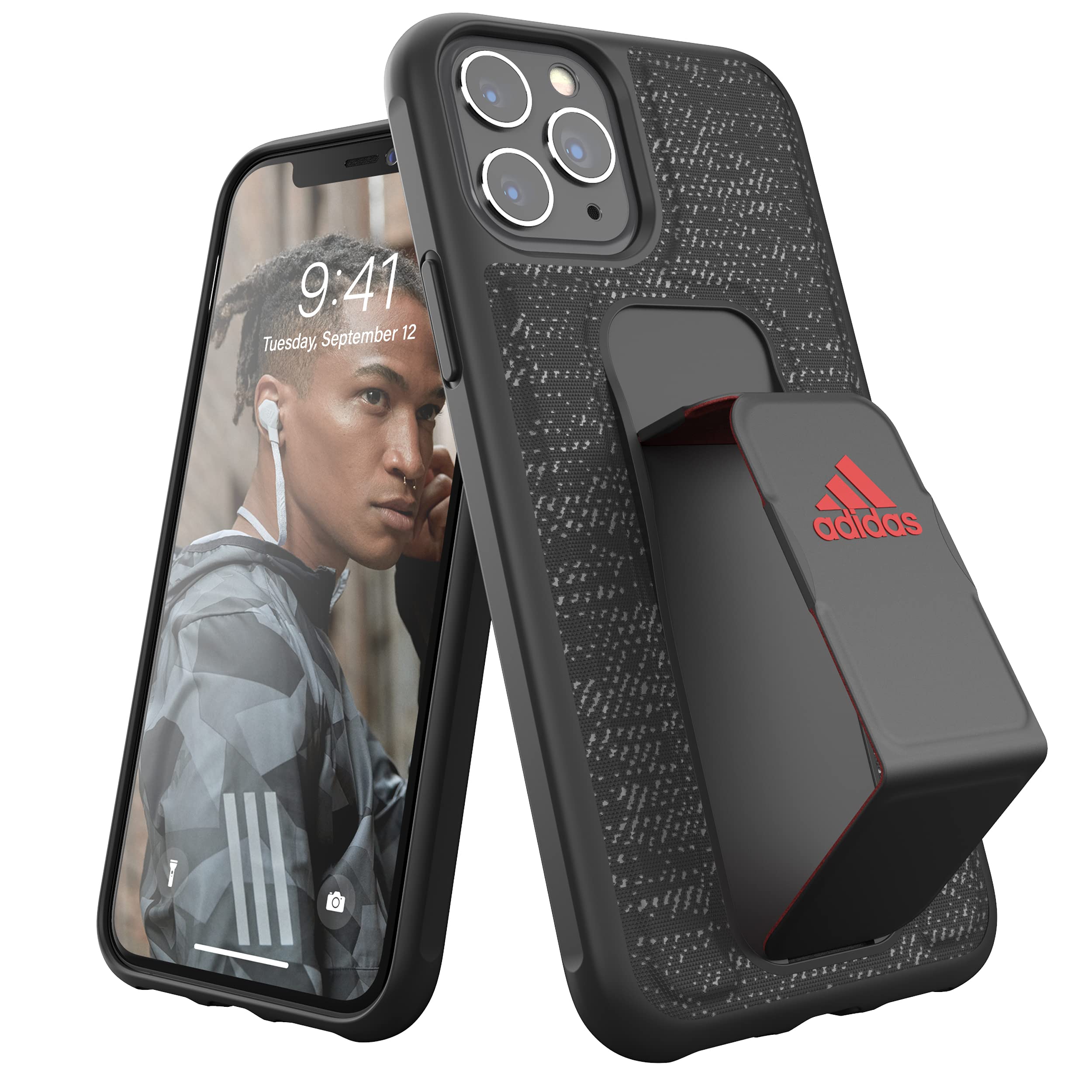 adidas Sports Compatible with iPhone 11 Pro Case, Grip Grip Stand, Protective Mobile Phone Case – Black/Red