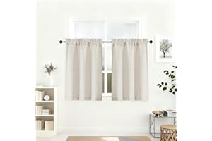 Lecloud Natural Kitchen Curtains 36 Inch Length 2 Pcs, Airy Privacy Light Filtering Short Tiers, Soft Modern Window Drapes for Cafe Bathroom Cabinet RV Camper Basement, Each Panel 30" W x 36" L