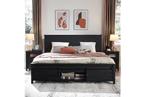 JXQTLINGMU 3 Pieces Farmhouse Bedroom Set-King Size Bed with 2 Nightstands of Sliding Barn Door Storage Cabinets, Solid Wood Slats Support, Noiseless, No Box Spring Needed, Black