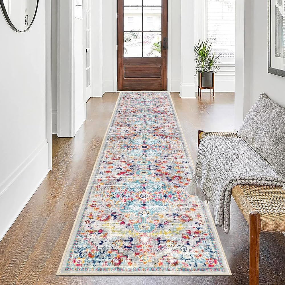 SHACOS Hallway Runner 60x300 cm Non Slip Distressed Carpet Rug