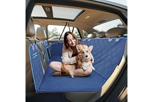 Roilpet Back Seat Extender for Dogs, Waterproof Dog Seat Cover with Hard Bottom for Backseat, Pet Car Camping Bed with Mesh Window, Non-Slip Dog Hammock for Car Truck SUV, Navy (Blue)