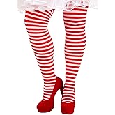 Fun Costumes Women's Plus Size Striped Candy Cane Tights | Women's Hosiery Christmas Leggings | Red & White Stripe Stockings ST