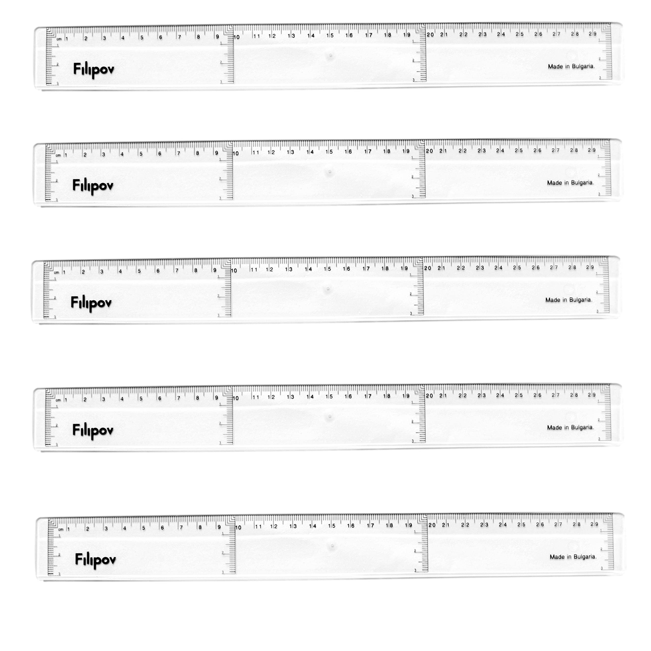 Filipov - Set of 5 Measuring Ruler 30 cm with Vertical Scale Plastic Straight Ruler Transparent