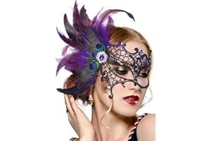 Zinniday Halloween Masquerade Masks for Women - 2025 Peacock Feather Lace Mask 1920s Venetian Eyemask for Party