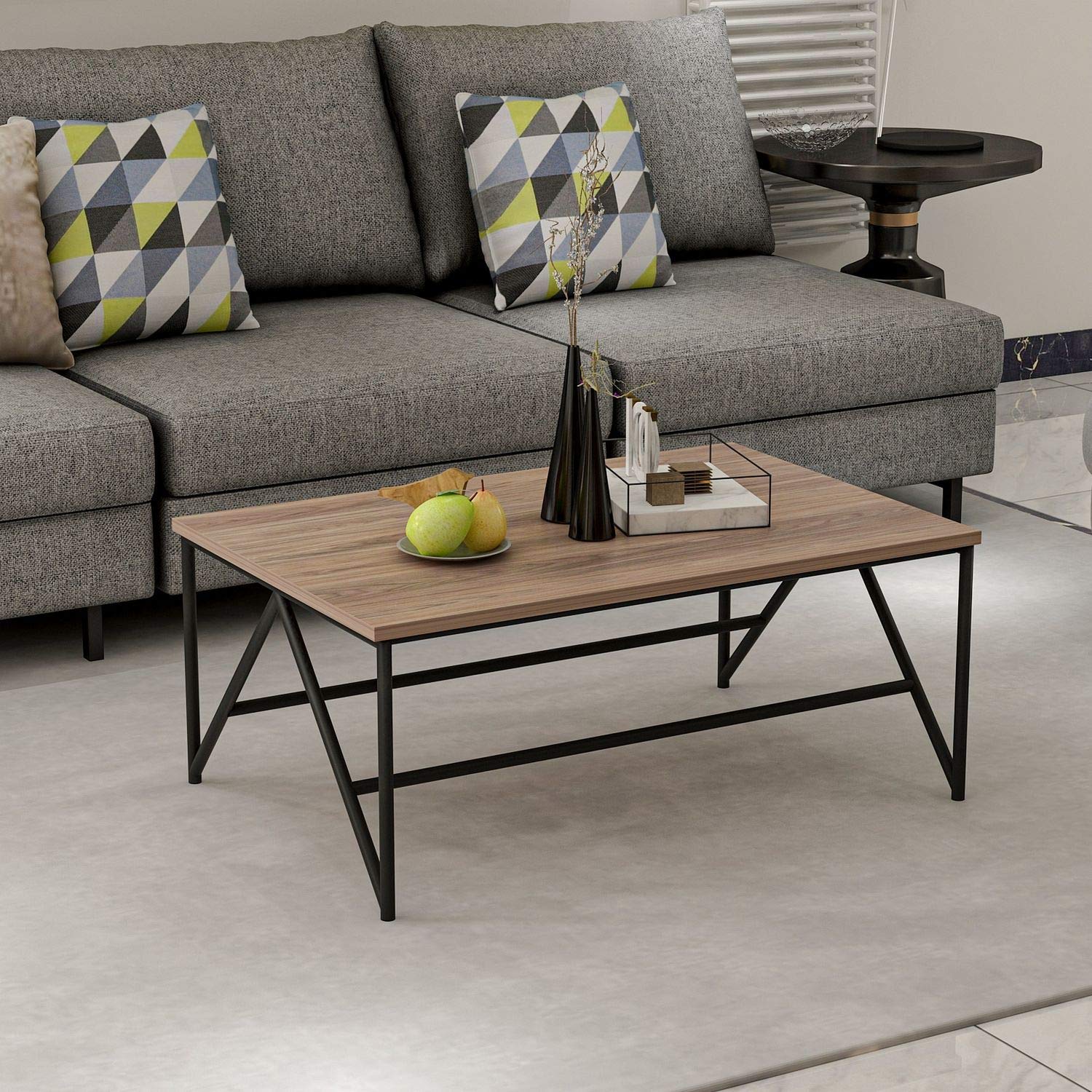 Homemania Coffee table, Melamine chipboard, Metal, Black, Wood