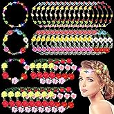 Retrowavy 100 Pcs Light up Flower Crown LED Floral Crowns Headband Garland LED Tiara Luminous Glowing Flower Hair Headpiece Headdress Wreath Crown Accessories for Women Wedding Party Favors