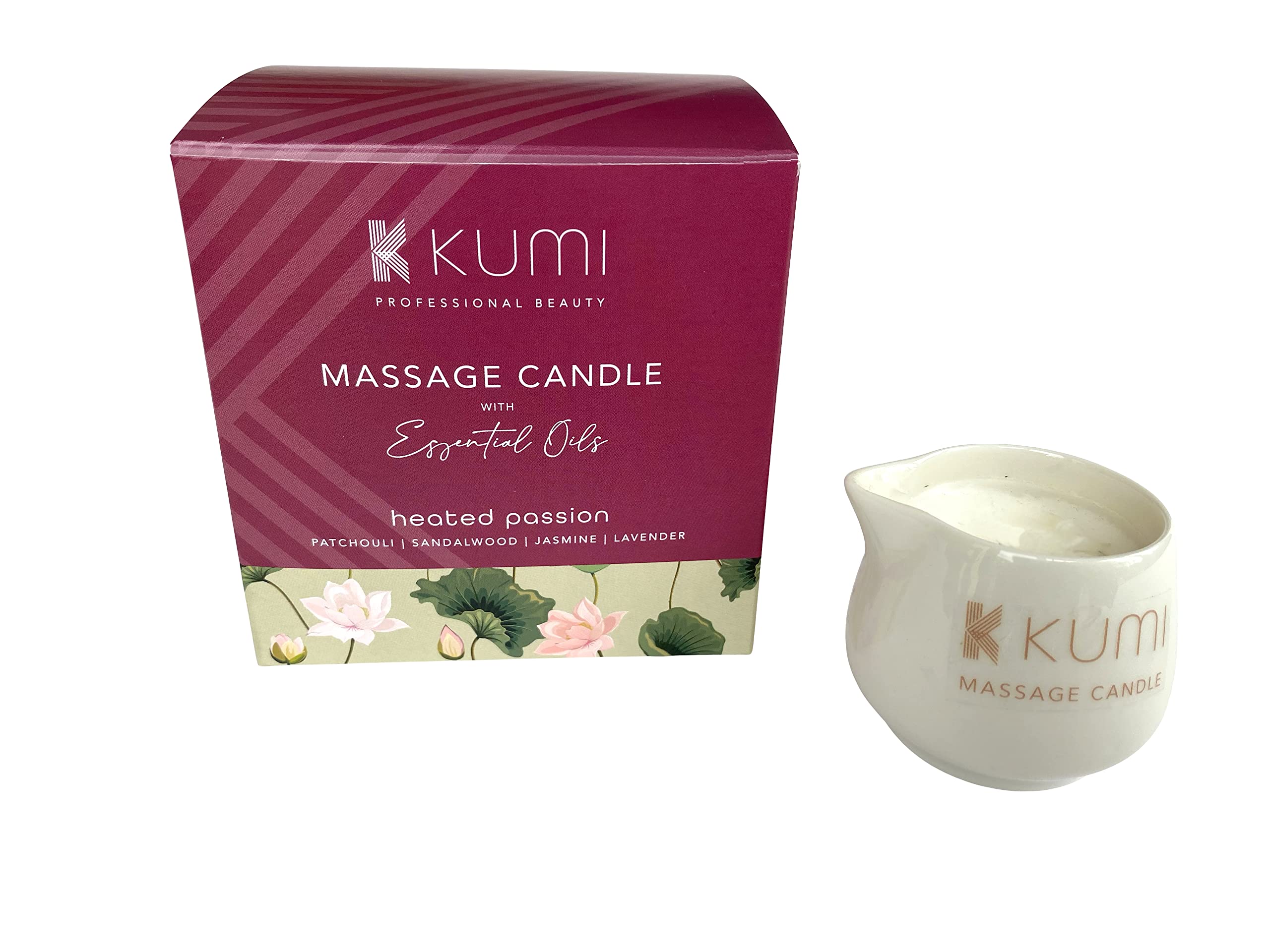 Kumi Aromatherapy Massage Candle - Scented Candle for Massage - Plant Based & Vegan Massage Oil Based Candle - Home Spa - UK Made - 55g - Heated Passion