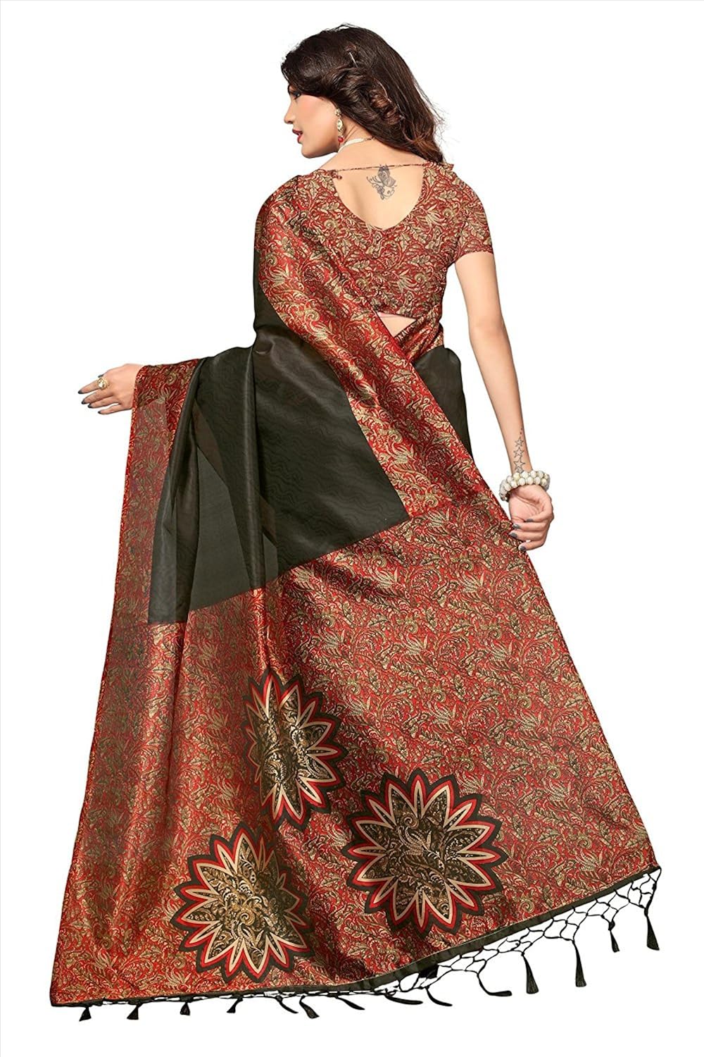 indira designer women's art mysore silk saree with blouse piece (star-red)