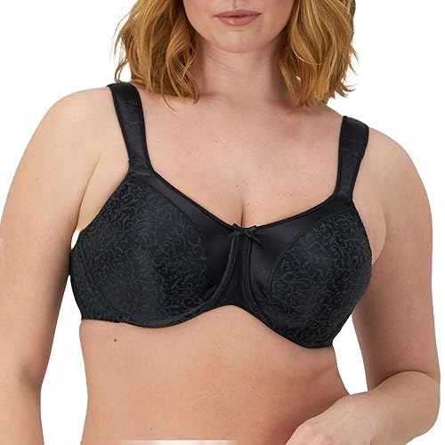 Bali Women's Satin Tracings Minimizer Underwire Bra, Black, 40DDD