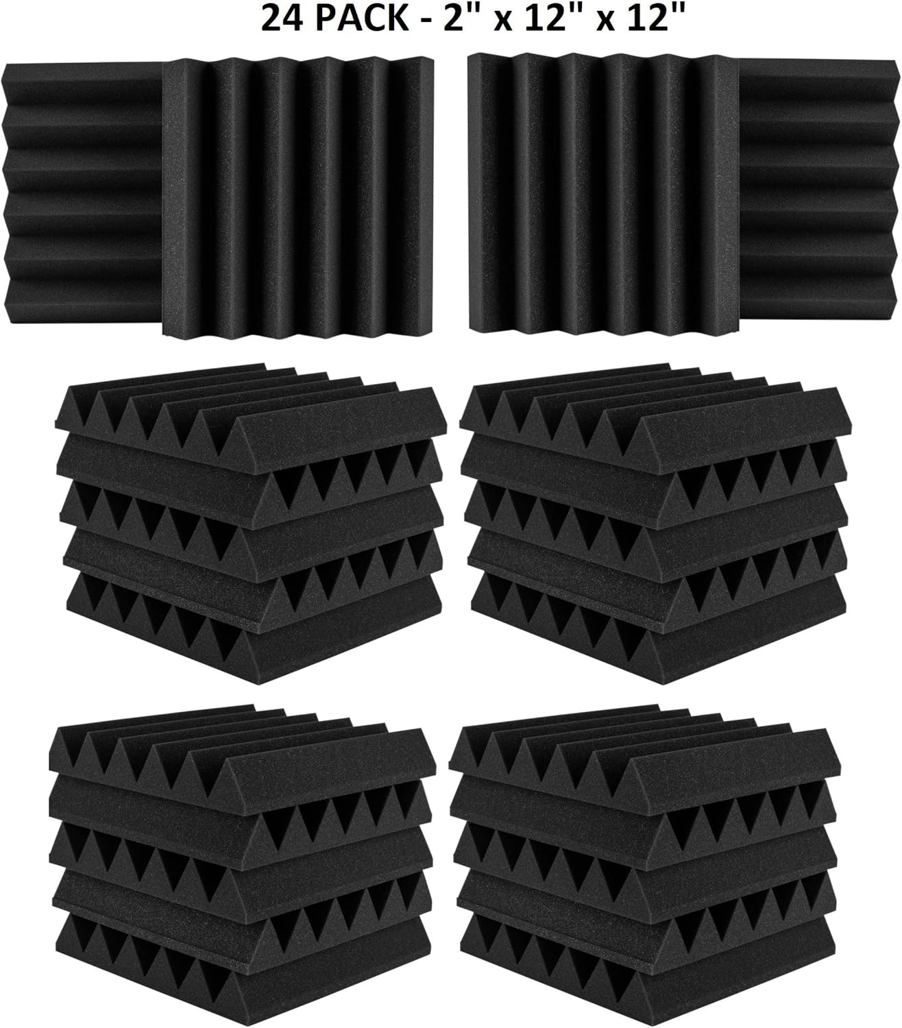 24 Pack Acoustic Foam Panels Sound Damping Tile, Studio Piano Room