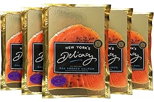 New York's Delicacy Smoked Salmon Nova - 5 x 4 Oz. (1.25 Lb.) [All Garlic & Pepper] - Most Awarded, Pre-Sliced, Fully Trimmed Salmon - Kosher, Gluten Free, High in Omega 3 - 100% Natural Atlantic Salmon