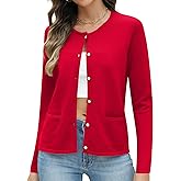 Rapbin Women's Lightweight Button Down Cardigan Sweater with Pockets Long Sleeve Crew Neck Open Front Casual Outfits