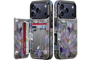 FUNMIKO for iPhone 17 Pro Max Wallet Case with Card Holder, RFID-Blocking, Military-Grade Protection & UV-Printed Artwork, Magnetic Closure with Leather Kickstand - Dreamy Lotus