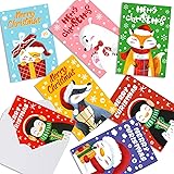KIMOBER 36PCS Christmas Animal Greeting Cards with Envelopes,6 Assorted Designs Winter Holiday Cards for Kids & Adults