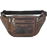 KOMALC Premium Buffalo Leather Fanny Pack Waist Multifunction Hip Bum Bag Travel Pouch for women and men- Adjustable with Multiple Pockets & Sturdy Zippers Ideal for travel Hiking Running And Cycling
