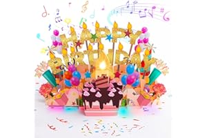 CUISH Birthday Cards with Lights & Music & Candle, 3D Pop Up Musical Happy Birthday Greeting Cards Decoration Gifts for Women Man Girl Boy Daughter Son
