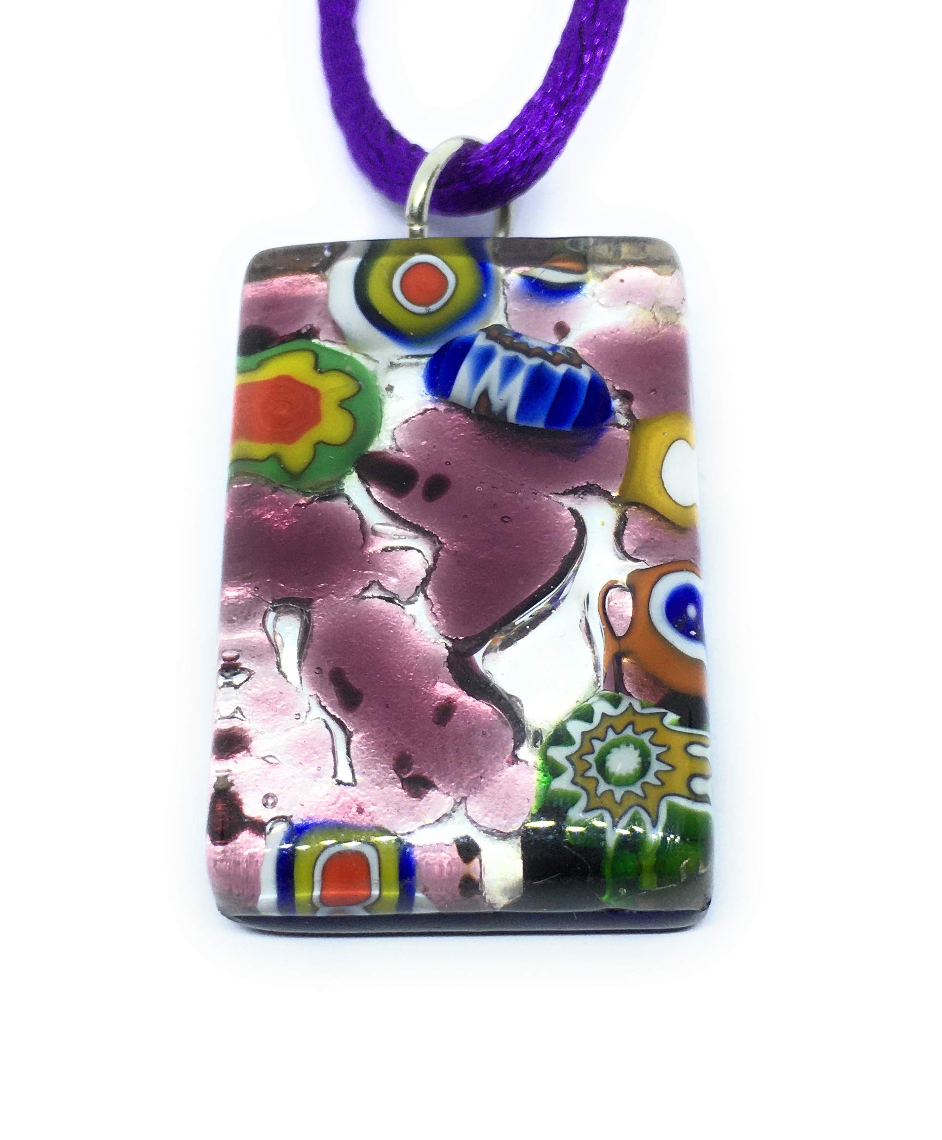 Glass Pendant, Murano Glass Pendant, Murano Glass Jewellery, Handmade Glass Pendant, Venice Italy, Venetian Glass, Millefiori Pendant, Silver Leaf, 3cm x 2cm (Camilla)