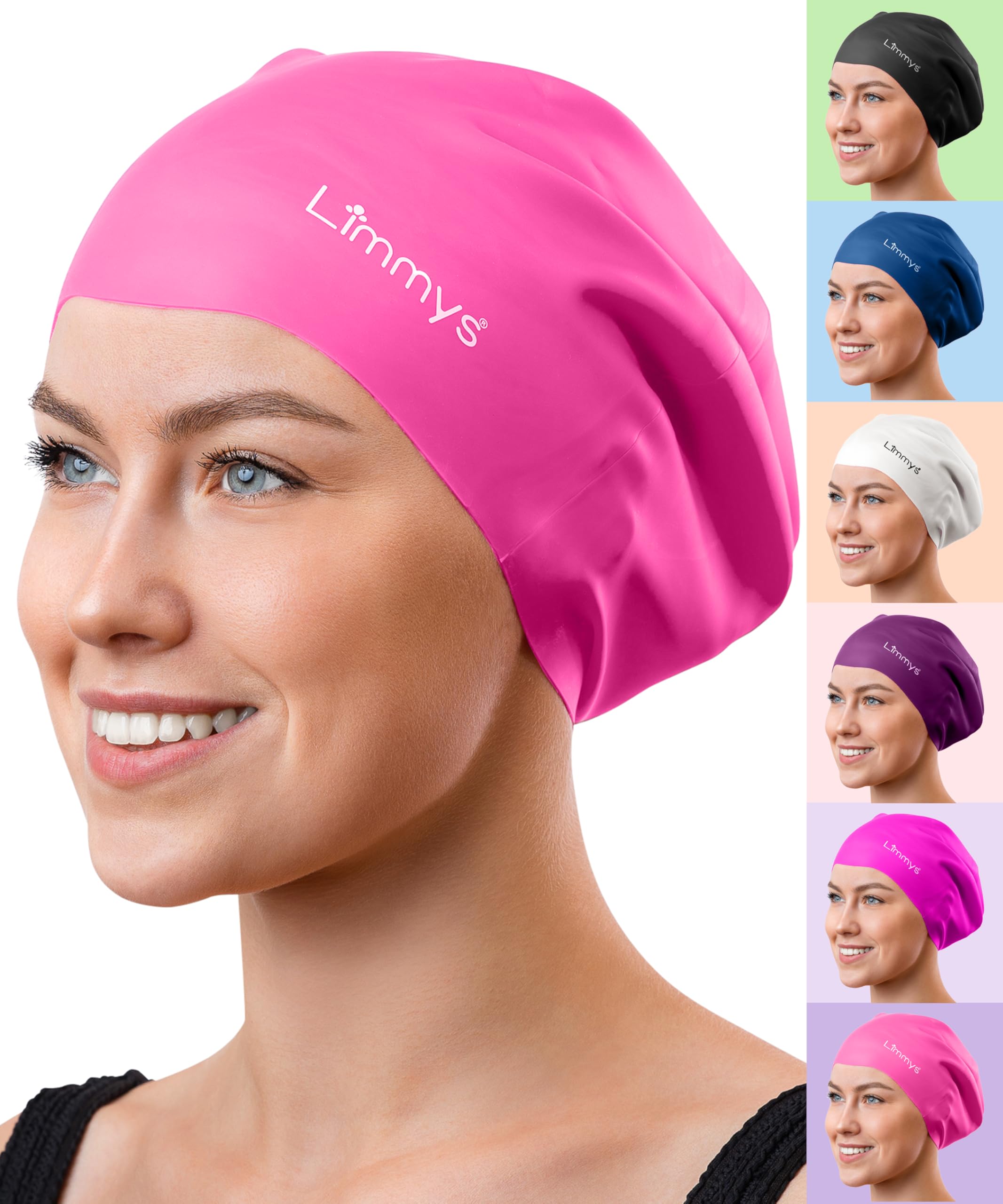Limmys Premium Swimming Cap for Women with Long Hair – Soft Silicone Swim Cap for Women – Comfortable, Extra Room Fit, Chlorine Resistant, Hypoallergenic Swimming Hat