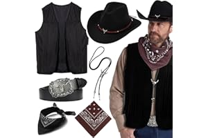 MEDOJO Cowboy Outfit for Men Cowboy Hat Cowboy Tassel Vest for Halloween Cosplay Western Costume Accessories