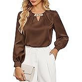 JASAMBAC Women's Satin Silk Blouses, Dressy Casual Long Sleeve Shirts, Trendy Business Work Tops Office Formal Spring Outfits