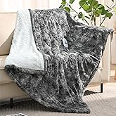 Bearhug Heated Throw Blanket, 50"×60" Electric Blankets, Faux Fur & Warm Sherpa Dual-Sided, 4h Auto-Off Timer & 4 Heating Levels,ETL Certified, Machine Washable, Gift Box-Marble Grey