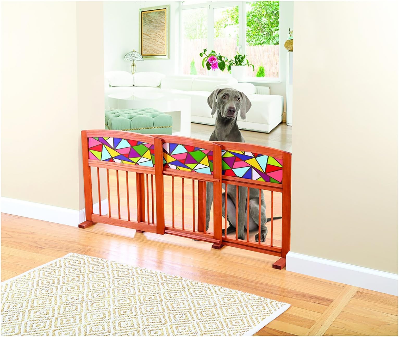 Expanding Indoor/Outdoor Stain Glass And Solid Wood 3 Section Pet Gate