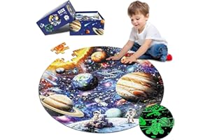 DIGOBAY Glow in The Dark Solar System Jigsaw Puzzles for Kids Ages 4-8, 70 Pieces Kids Space Planet Floor Puzzle Toys Ages 8-10, Large Round Educational Puzzle Toys Gifts for Boys Girls Children